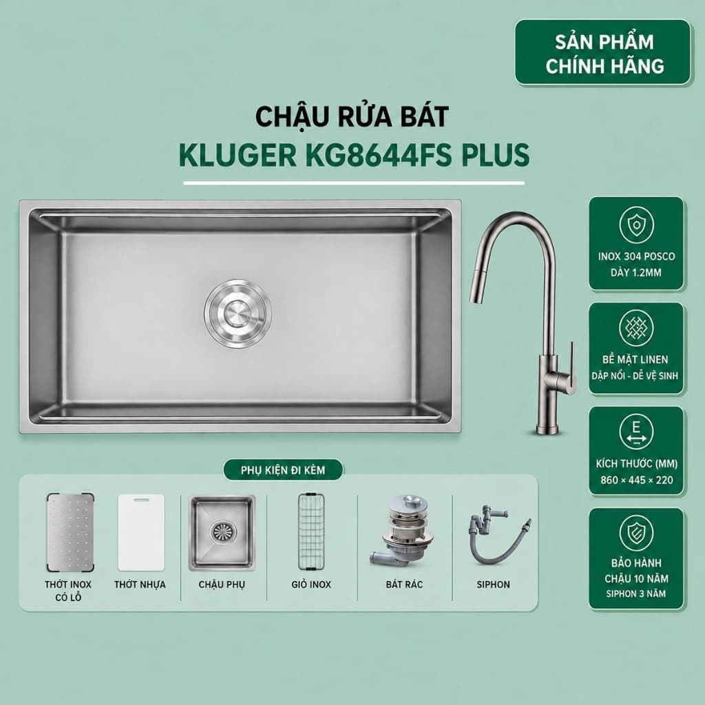 Chậu rửa bát Kluger KG8644FS Plus | Hàng chính hãng