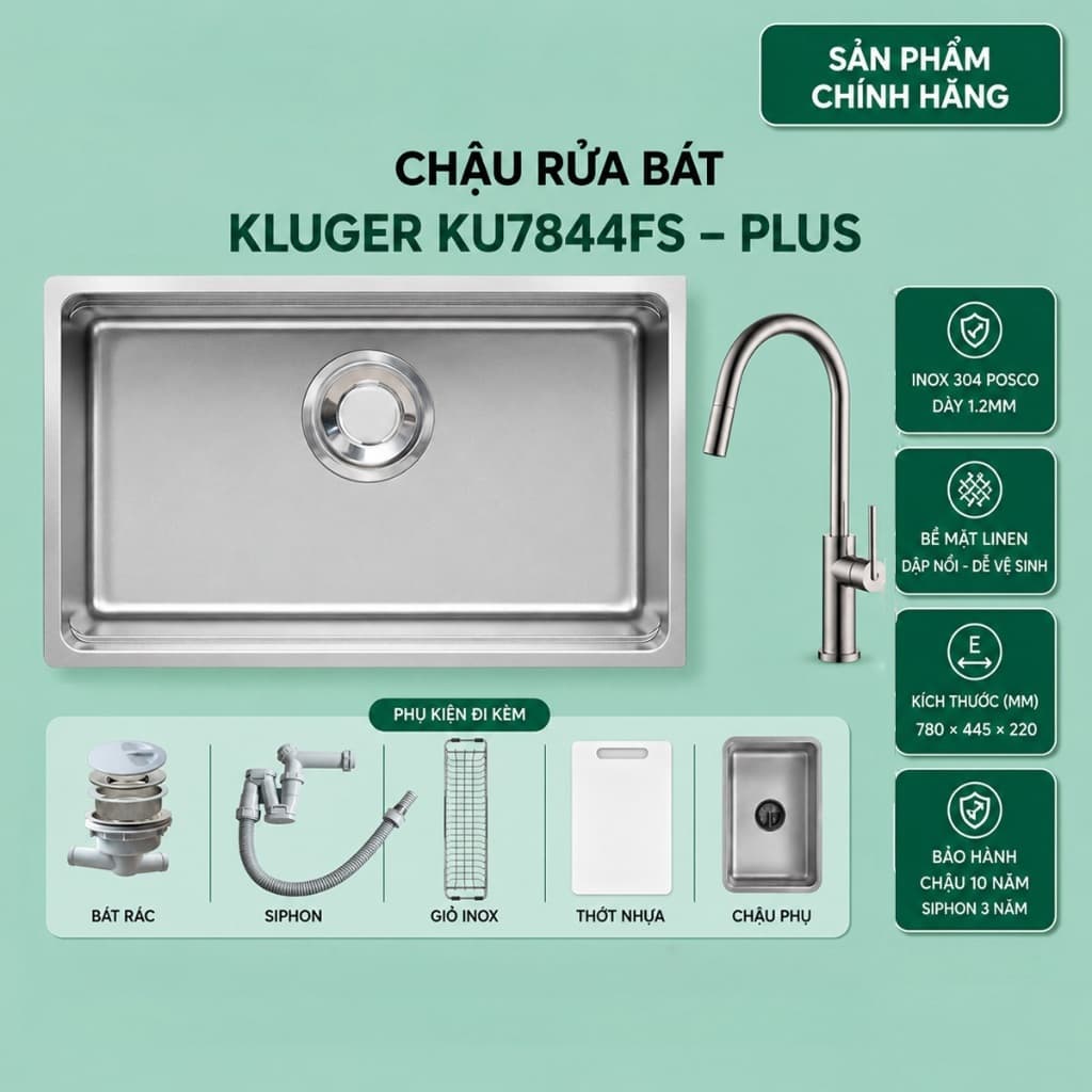 Chậu rửa bát Kluger KU7844FS Plus | Hàng chính hãng
