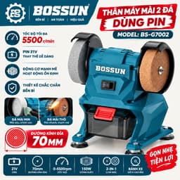 Máy Mài Đá BOSSUN BS-G7002 - Công Suất 150W, Đá Mài 70mm – Chân Pin Phổ Thông, Đá Mài Mịn và Đá Mài Thô, BH 6 Tháng 1