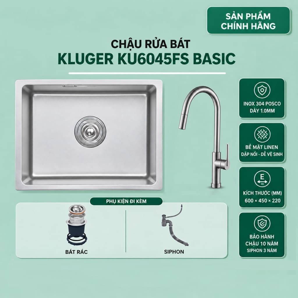 Chậu rửa bát Kluger KU6045FS Basic | Hàng chính hãng