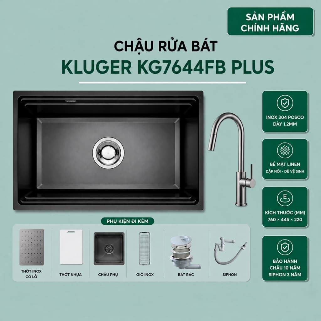 Chậu rửa bát Kluger KG7644FB Plus | Hàng Chính Hãng