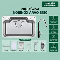 CHẬU RỬA BÁT 1 HỐ NOBINOX ARVO B180 | Kích thước 80x50cm 1
