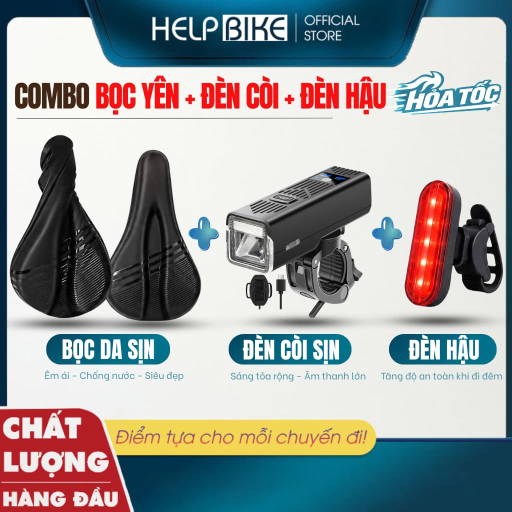 COMBO Bọc Yên Xe Đạp Da, Đèn Còi Xe Đạp 06 Sịn, Đèn Hậu Xe Đạp 04 - CBX1