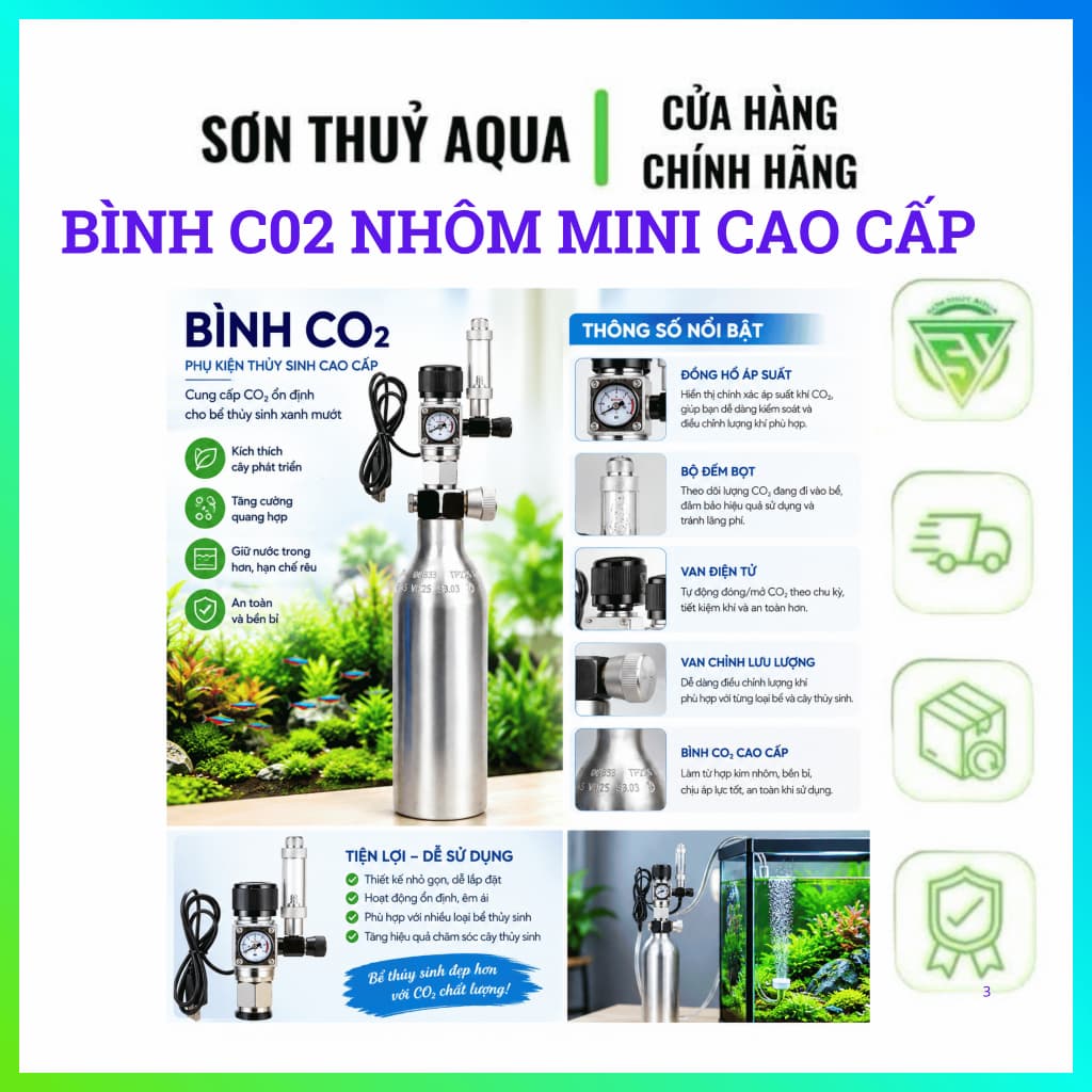 Vỏ Nhôm cao cấp C02 Thủy Sinh | B.ình Chứa c O2 Thủy Sinh Kèm Van | Vỏ Nhôm Rỗng Đài Loan O.21l - 0.25L