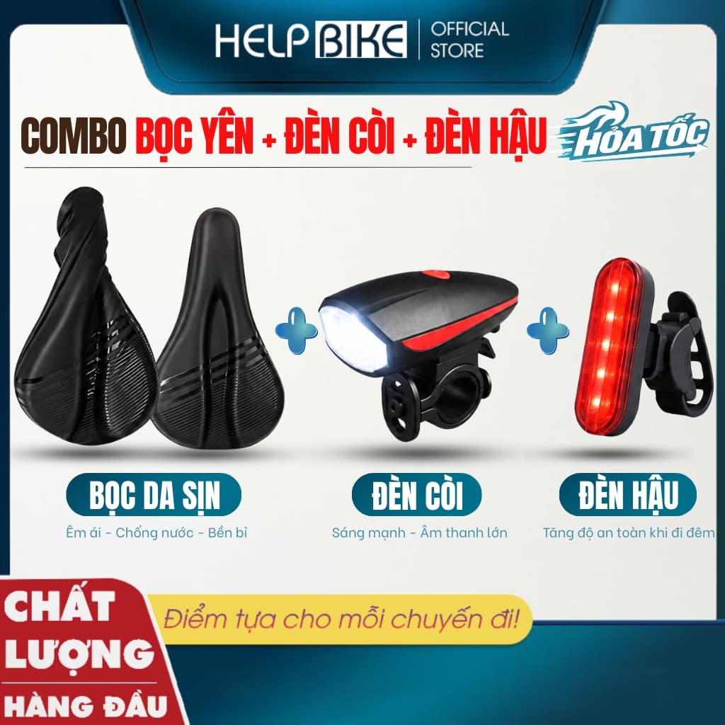 COMBO Bọc Yên Xe Đạp Da 05, Đèn Còi 01 Phổ Thông, Đèn Hậu 04 - CBX2