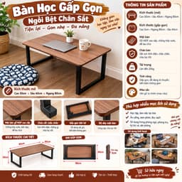 Bàn học gấp gọn ngồi bệt chân sắt 30x40x80cm và Mặt Gỗ, Chân Nhựa Abs 2022. LMS 1