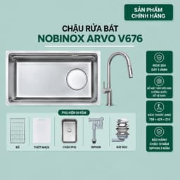 CHẬU RỬA BÁT NOBINOX ARVO V676 | KÍCH THƯỚC 76 x 43CM | VÂN VẢI CHỐNG XƯỚC | Hàng chính hãng 1