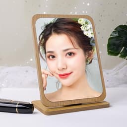 Gương Trang Điểm Để Bàn Khung Gỗ Gấp Gọn 13x18cm và Gương để Bàn Trang điểm đế Gỗ Hình đám Mây. LMS 3