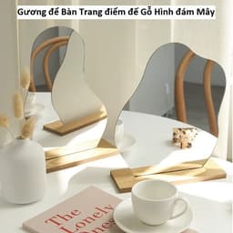 Gương Trang Điểm Để Bàn Khung Gỗ Gấp Gọn 13x18cm và Gương để Bàn Trang điểm đế Gỗ Hình đám Mây. LMS 5