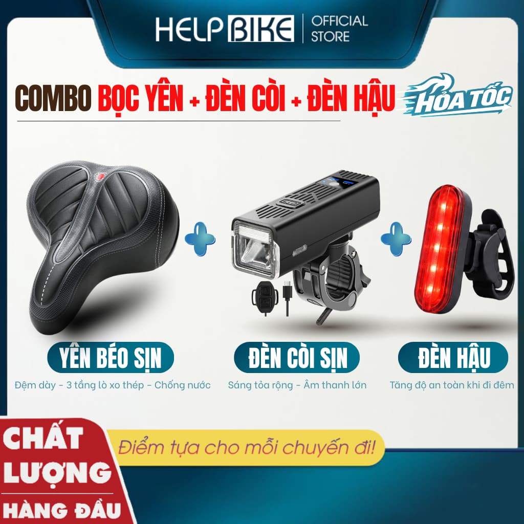 COMBO Yên Béo Xe Đạp 3 Tầng Thép YB02, Đèn Còi Xe Đạp 06 Sịn, Đèn Hậu Xe Đạp 04 - CBX3