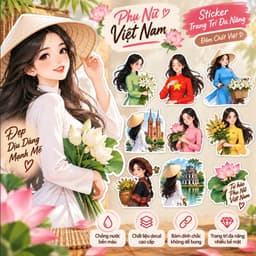 Sticker Văn Hóa Phụ Nữ Việt Nam Cao Cấp Chống Nước Bền Màu Dán Trang Trí Vở Hộp Bút Bình Giữ Nhiệt Laptop 2