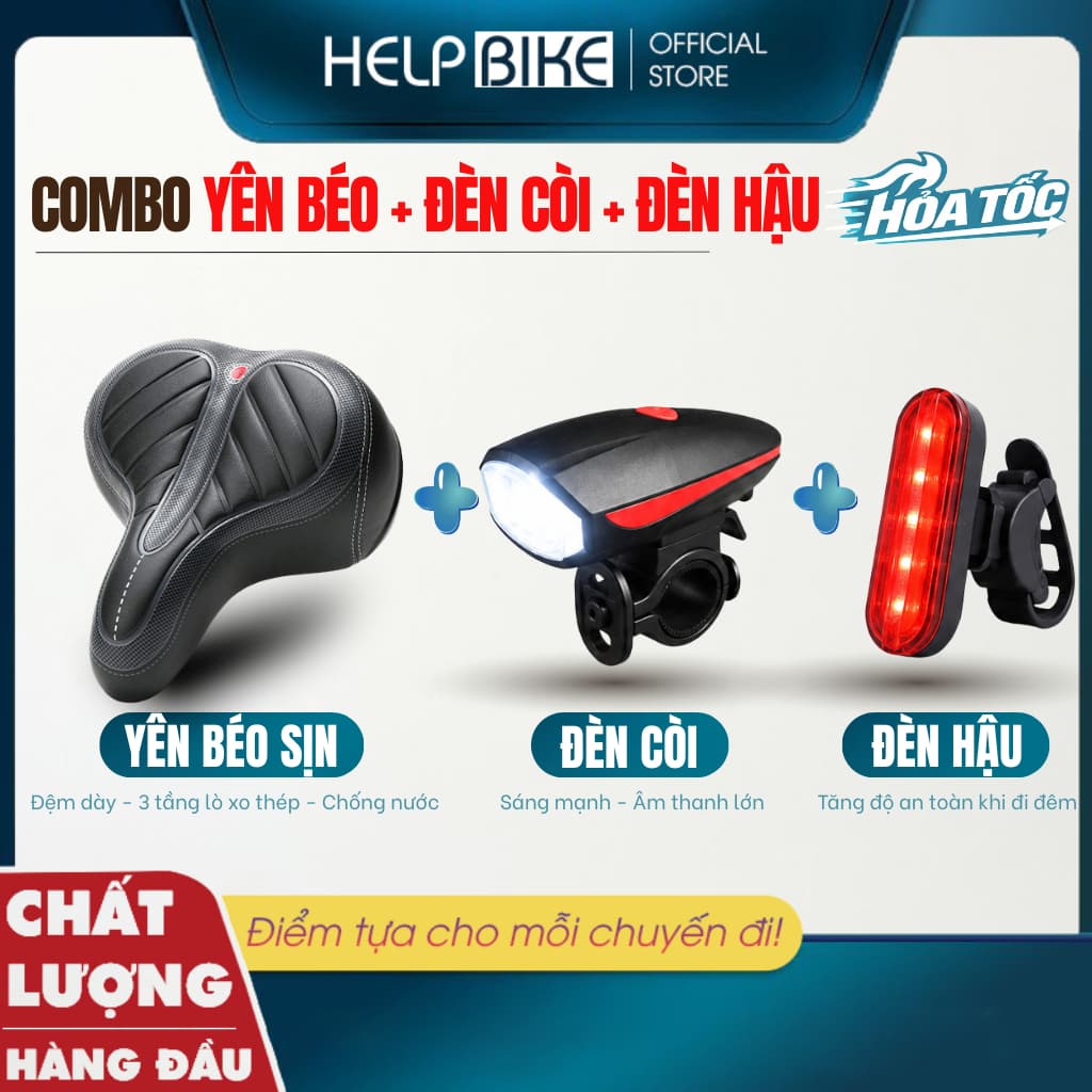 COMBO Yên Béo Xe Đạp 3 Tầng Thép YB02, Đèn Còi Xe Đạp 01, Đèn Hậu Xe Đạp 04 - CBX4