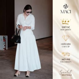 Đầm Sơ Mi Dáng Dài Nhún Eo 2 Lớp Chất Kaki Lạnh MACI MCVVATR0410 Thời Trang Nữ Thiết Kế Độc Quyền 1