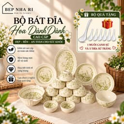 [ BepNhaRi ] Bộ Bát Đĩa Gốm Sứ Họa Tiết Hoa Dành Dành CAO CẤP - Tone Xanh Pastel Nhẹ Nhàng, Thanh Lịch 1