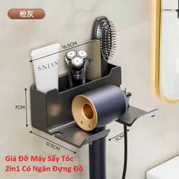 Giá Đỡ Máy Sấy Tóc 2in1 Có Ngăn Đựng Đồ và Loại Không Ngăn. LMS 1
