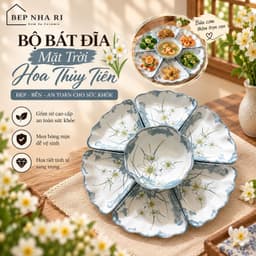 [ BepNhaRi ] Bộ Bát Hoa Mặt Trời Gốm Sứ Ceramic - Họa tiết Hoa Thủy Tiên - dâng lễ Gia Tiên 1