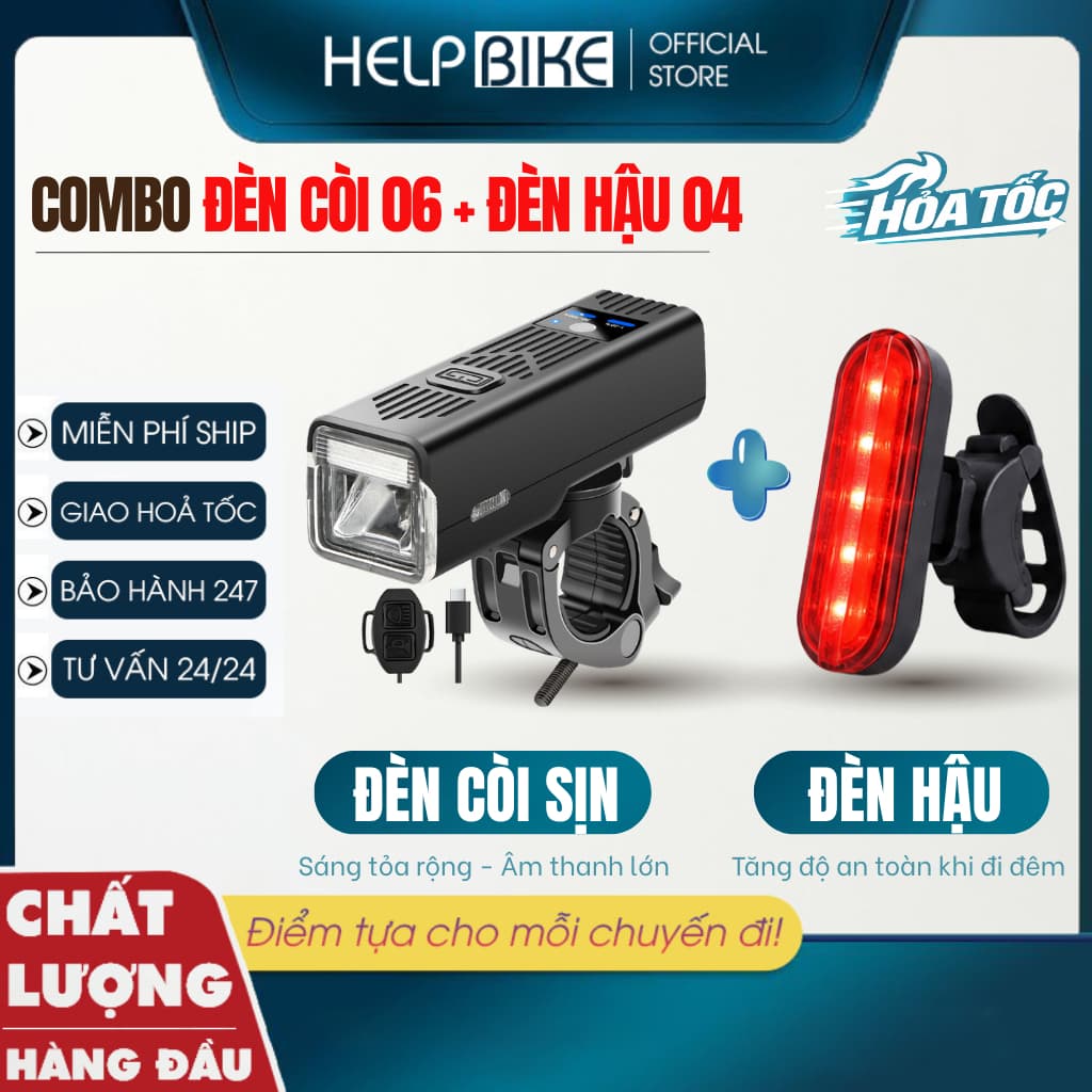 Đèn còi xe đạp thể thao siêu sáng, Đèn pha kết hợp còi vang và cảm biến ánh sáng thông minh DP06
