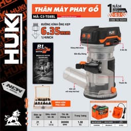 1 Máy phay gỗ pin HUKAN HUK G3-T08BL, Không chổi than, 6 cấp tốc độ, 30000 RPM, cốt 6.35mm 1