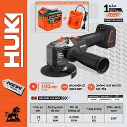 1 Máy mài pin HUK G3-ERDDL-A5, Không chổi than, 9500 v/p, Tính năng chống giật ngược, Đầu hộp số xoay 180 độ 2