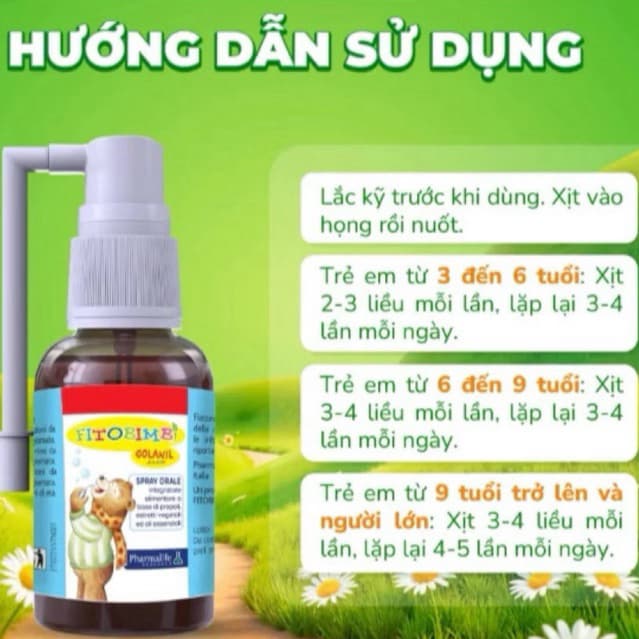 Fitobimbi Golanil Junior (30 ml)- Xịt họng cho trẻ.Hỗ trợ cải thiện tình trạng đờm do viêm đường hô hấp trên