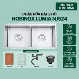 CHẬU RỬA BÁT 2 HỐ NOBINOX LUMIA NJ524 1