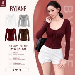 [MÀU MỚI] Áo Thun Nữ Cổ V Thắt Nơ Dài Tay Ôm Body Chất Thun Mịn Co Dãn 4 Chiều BYJANE - 862 1