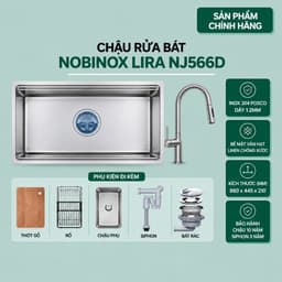 CHẬU RỬA BÁT 1 HỐ NOBINOX LIRA NJ566D | Kích thước 860X445 | Hàng chính hãng 1