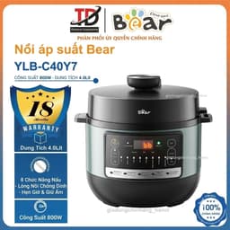 Nồi Áp Suất Bear YLB-C40Y7, 4Lit - 800W, 8 Chức Năng Hầm Ninh Nấu Cháo Giữ Ấm Hẹn Giờ, Hàng Chính Hãng 1