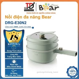 Nồi Điện Đa Năng Bear DRG-E30N2, 3Lit 2 Tầng, Lòng Men Gốm Nồi Lẩu Mini Nấu Xào Chiên Hấp Áp Chảo, Hàng Chính Hãng 1