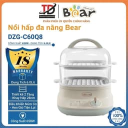 Nồi Hấp Đa Năng Bear DZG-C60Q8, 6L-650W, 2 Tầng Khay 28cm Hẹn Giờ Tự Ngắt Khi Thiếu Nước, Hàng Chính Hãng 1