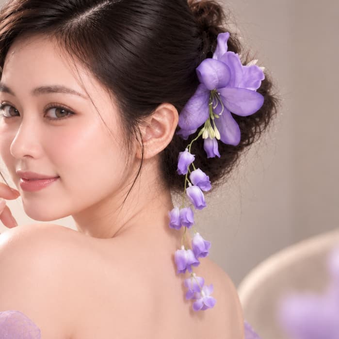 Kẹp Tóc Hoa Tím Dáng Rủ Nữ Tính – Kẹp Hoa Cài Tóc Nàng Thơ, Phụ Kiện Áo Dài Cổ Trang Chụp Ảnh