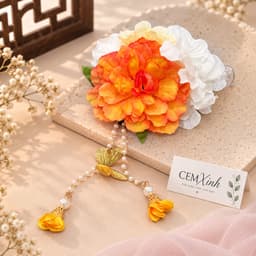 Kẹp Tóc Hoa Cam Trắng Bản Lớn Đính Bướm Ngọc Trai – Kẹp Hoa Cài Tóc Áo Dài, Cổ Trang Nữ 2