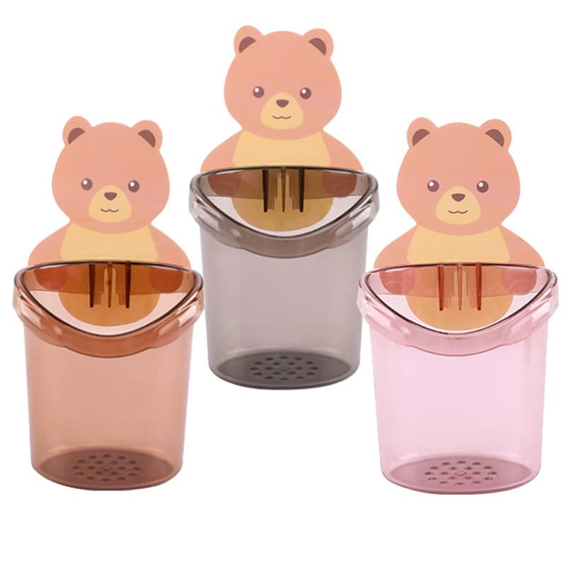 Cốc Gấu Dán Tường Đa Năng Để Đựng Bàn Chải Đánh Răng Có Lỗ Thoát Nước Tiện Lợi - Kệ Hộp Dán Tường