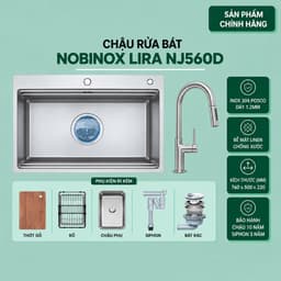 CHẬU RỬA BÁT NOBINOX LIRA NJ560D | Hàng chính hãng | BH 10 NĂM 1