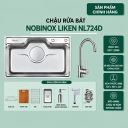 CHẬU RỬA BÁT 1 HỐ NOBINOX LIKEN NL724D | KÍCH THƯỚC 72X48CM | BỀ MẶT MỊN | Hàng chính hãng 1