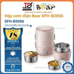 HỘP CƠM ĐIỆN BEAR DFH-B20S6, 2Lit - 270W, 3 KHAY INOX 304, HẸN GIỜ, HÂM NÓNG & HẤP TRỨNG 1