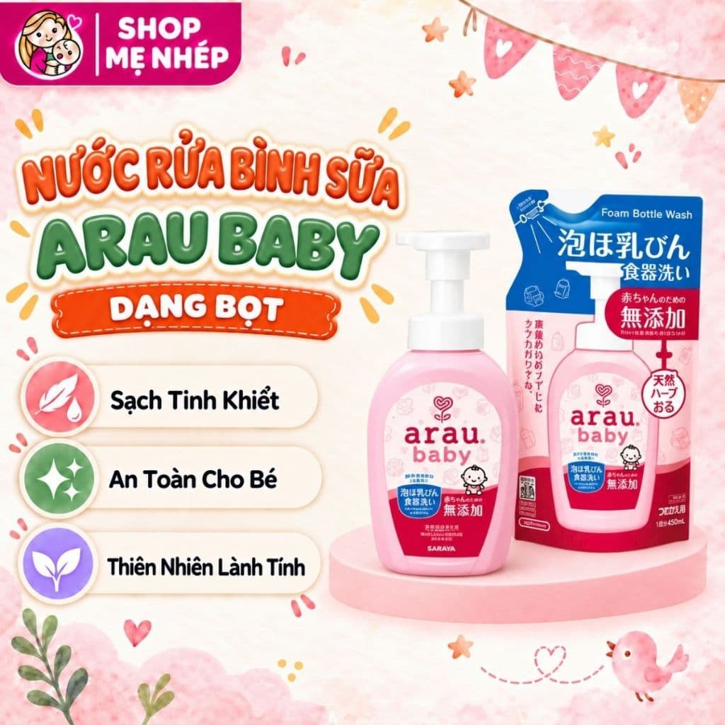 Nước rửa bình sữa ARAU BABY an toàn cho bé Chai 500ml-Túi 450ml