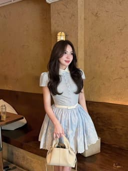 Đầm váy dài, Đầm thiết kế Thêu Hoa phối nút bọc cổ sen thanh lịch chiết eo dáng ngắn cao cấp 3