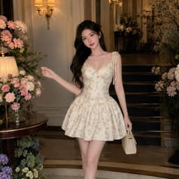 Váy Hoa Nhí Corset 2 Dây Buộc Vai Dáng Xoè Tiểu Thư 4