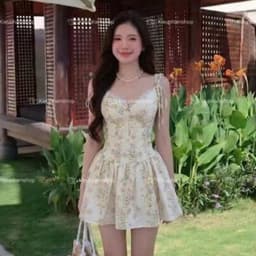 Váy Hoa Nhí Corset 2 Dây Buộc Vai Dáng Xoè Tiểu Thư 5