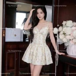 Váy Hoa Nhí Corset 2 Dây Buộc Vai Dáng Xoè Tiểu Thư 7