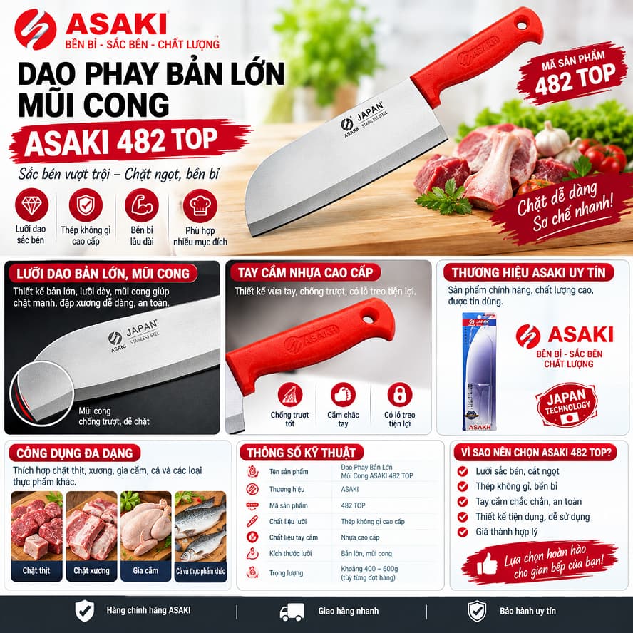 Dao Phay Bản Lớn Mũi Cong ASAKI Japan 482 TOP. LMS