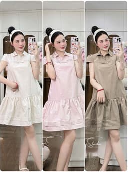 <Đầm Bầu Quynhanhhoue> (NH CLOTHING)Váy suông Váy thô gió cổ nơ chân dập M11966 sm 1