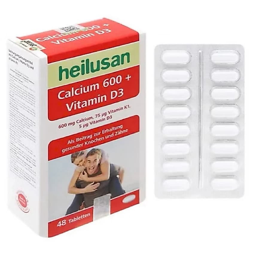 Heilusan Calcium 600 + Vitamin D3 ( Hộp 48 viên )- Hỗ trợ hấp thụ canxi giúp răng và xương chắc khoẻ