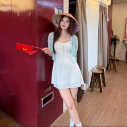 (Kèm Khoác) Set Váy Ren Hoa Mùa Thu Rút Dây Dáng A Phối Áo Khoác 5