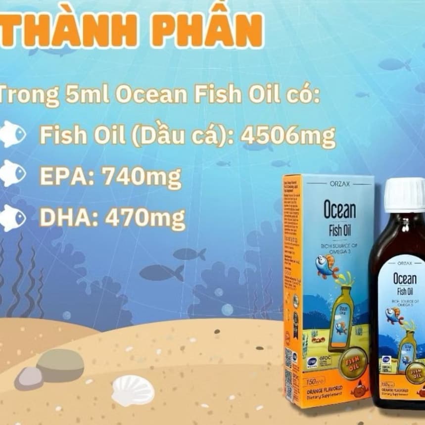 Ocean Fish Oil (150ml) Omega 3 DHA Dầu Cá Hỗ Trợ Phát Triển Trí Não Thị Giác Cho Bé