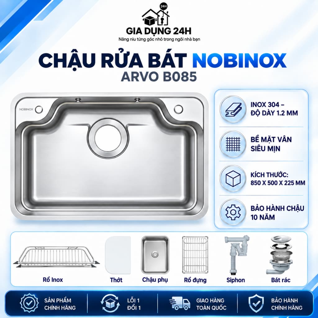 CHẬU RỬA BÁT 1 HỐ NOBINOX ARVO B085