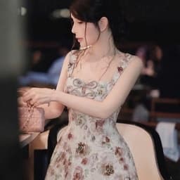 Đầm Hoa Nhí Nữ Dáng Chữ A Cổ Vuông Nơ Ngực Dây Bản To Tôn Dáng Phong Cách Tiểu Thư 9
