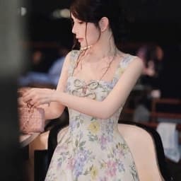 Đầm Hoa Nhí Nữ Dáng Chữ A Cổ Vuông Nơ Ngực Dây Bản To Tôn Dáng Phong Cách Tiểu Thư 7