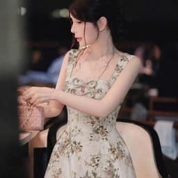 Đầm Hoa Nhí Nữ Dáng Chữ A Cổ Vuông Nơ Ngực Dây Bản To Tôn Dáng Phong Cách Tiểu Thư 6